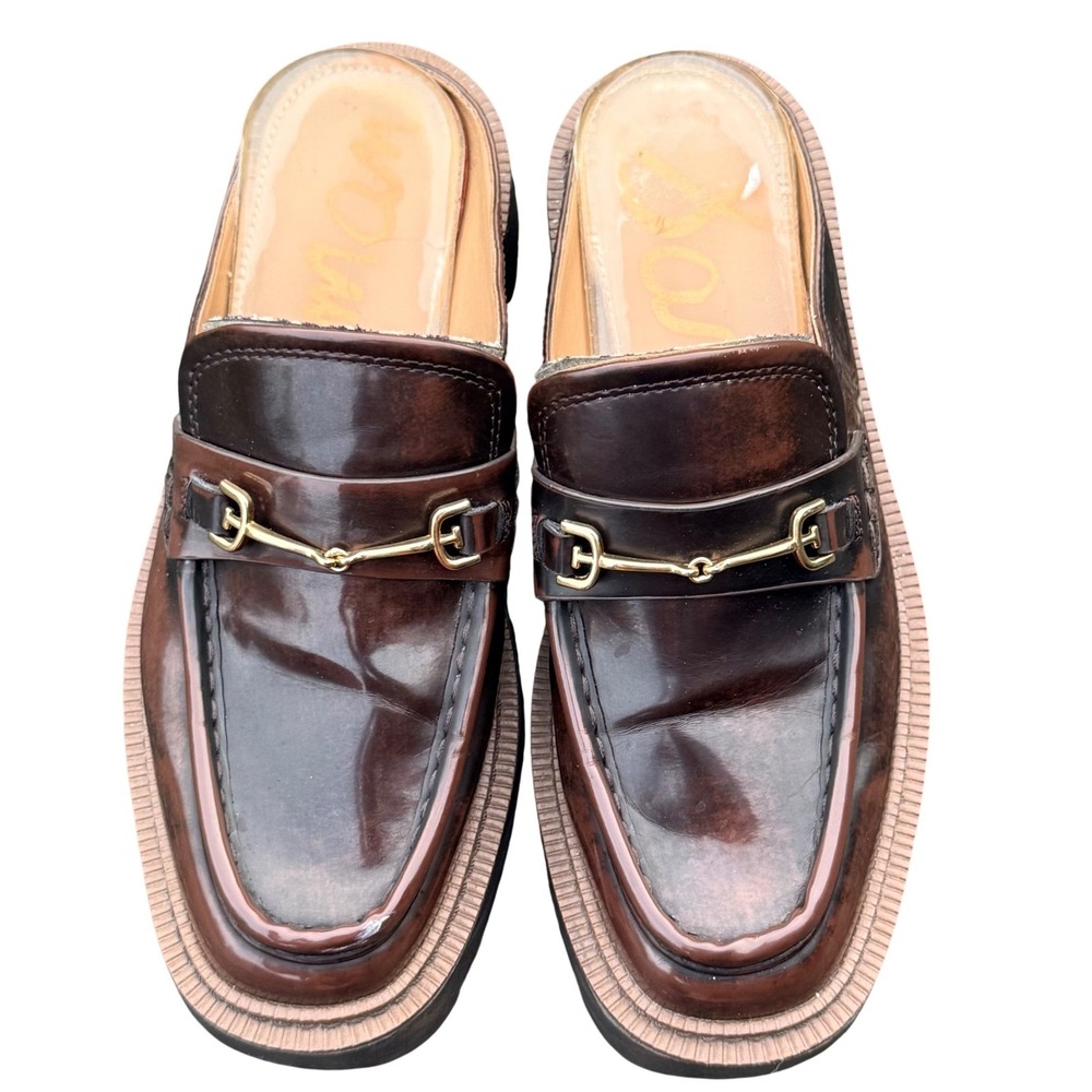 Sam Edelman Laurs Horsebit Loafer Mules Brown Leather Lug Sole Shoes Womens 6M‎